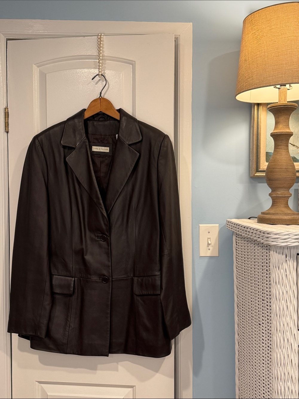 Lord & Taylor Chocolate Brown Leather Blazer Jacket